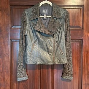 BKE Faux leather and lace moto jacket with zip out sleeves